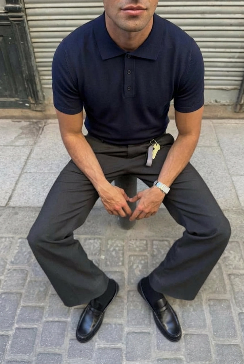 Lacivert Düğme Detay Tişört ATE-3219