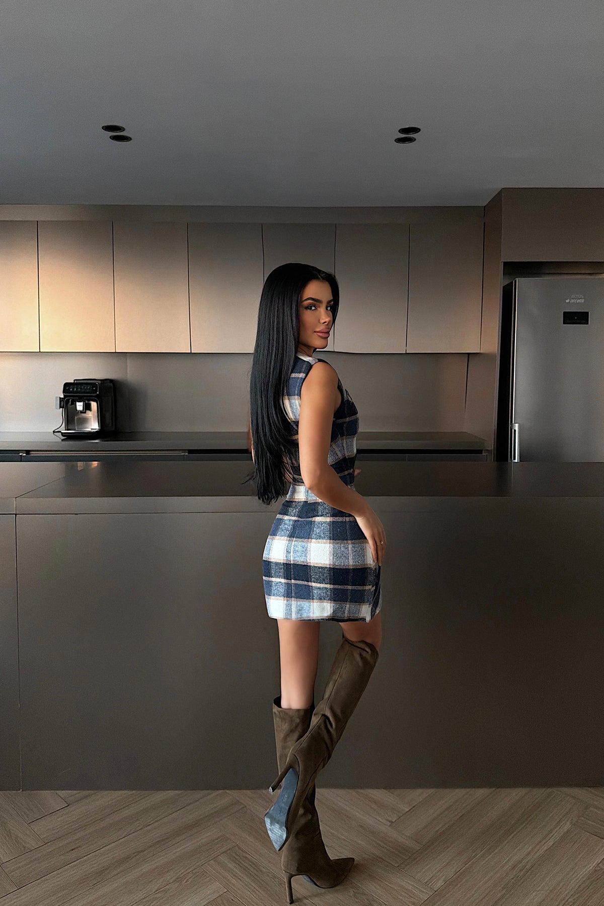 Lacivert Vera Ekose Elbise ATE-4388