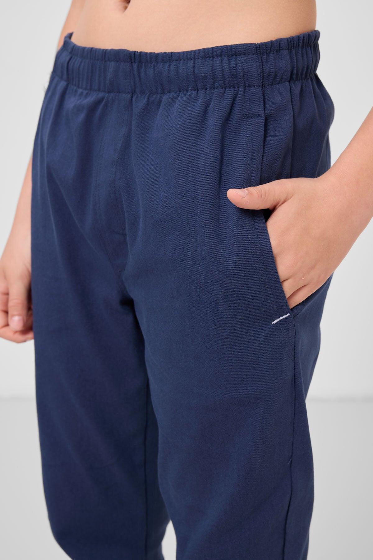 Lacivert Standart Fit Dokuma Hafif Esnek Chino Erkek Çocuk Pantolon - 11272