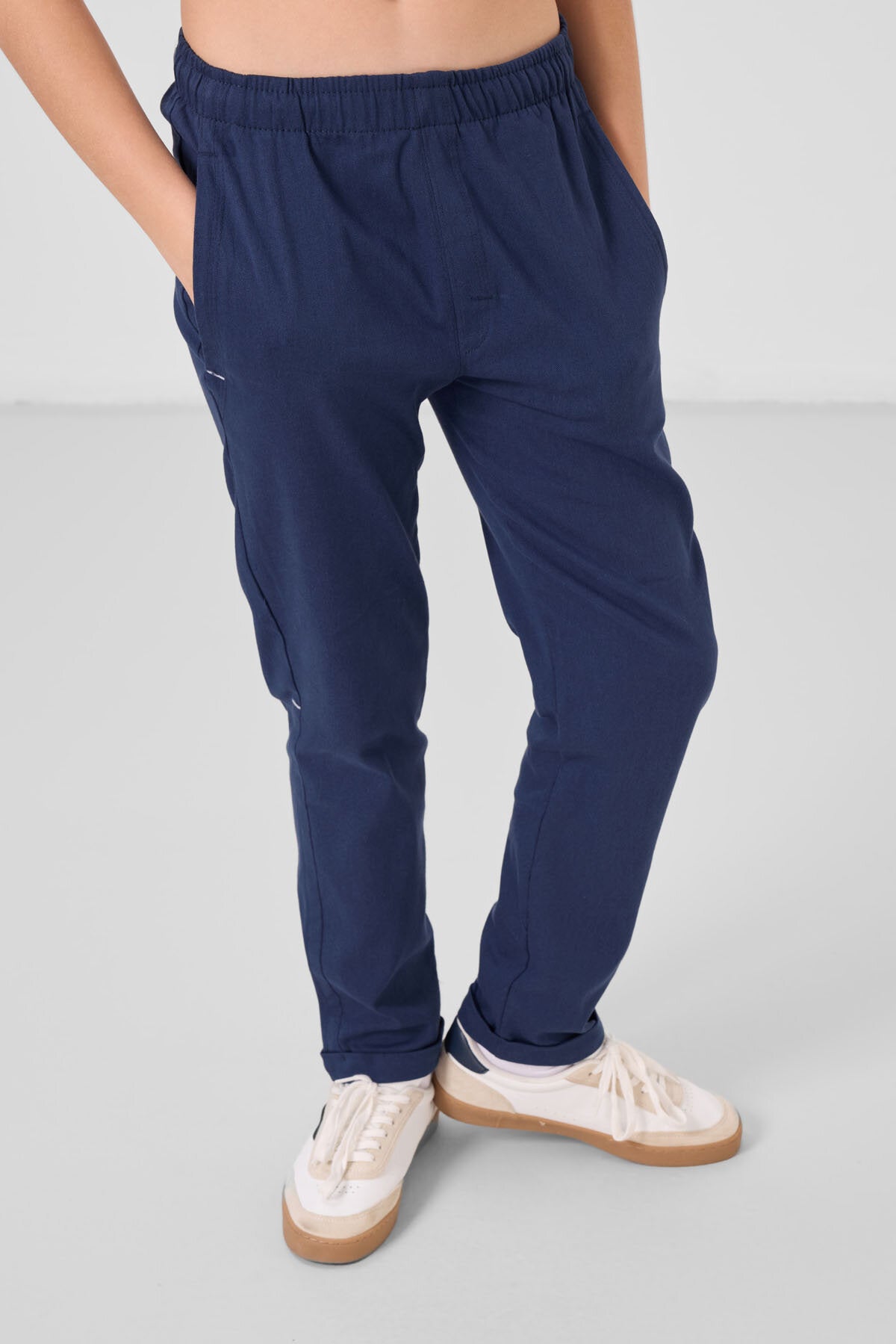 Lacivert Standart Fit Dokuma Hafif Esnek Chino Erkek Çocuk Pantolon - 11272