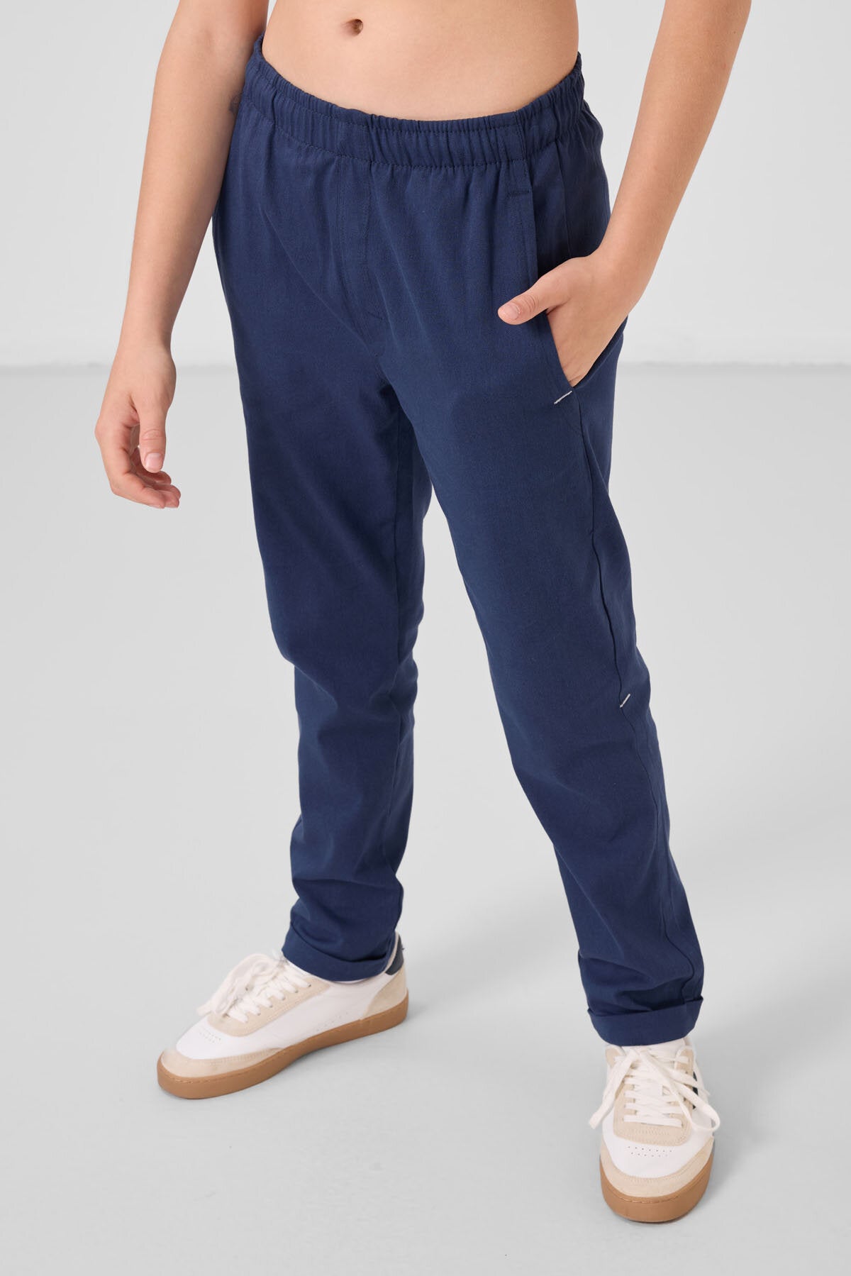 Lacivert Standart Fit Dokuma Hafif Esnek Chino Erkek Çocuk Pantolon - 11272