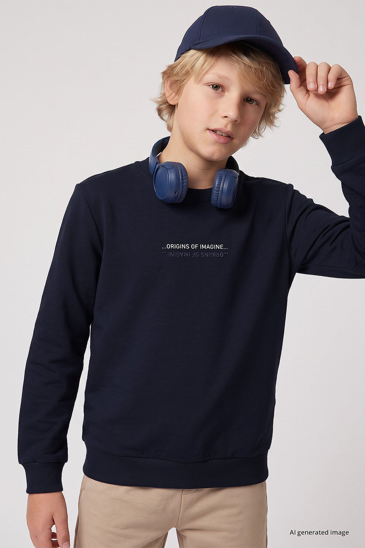 Lacivert Standart Fit Baskılı O Yaka Erkek Çocuk Sweatshirt - 11322