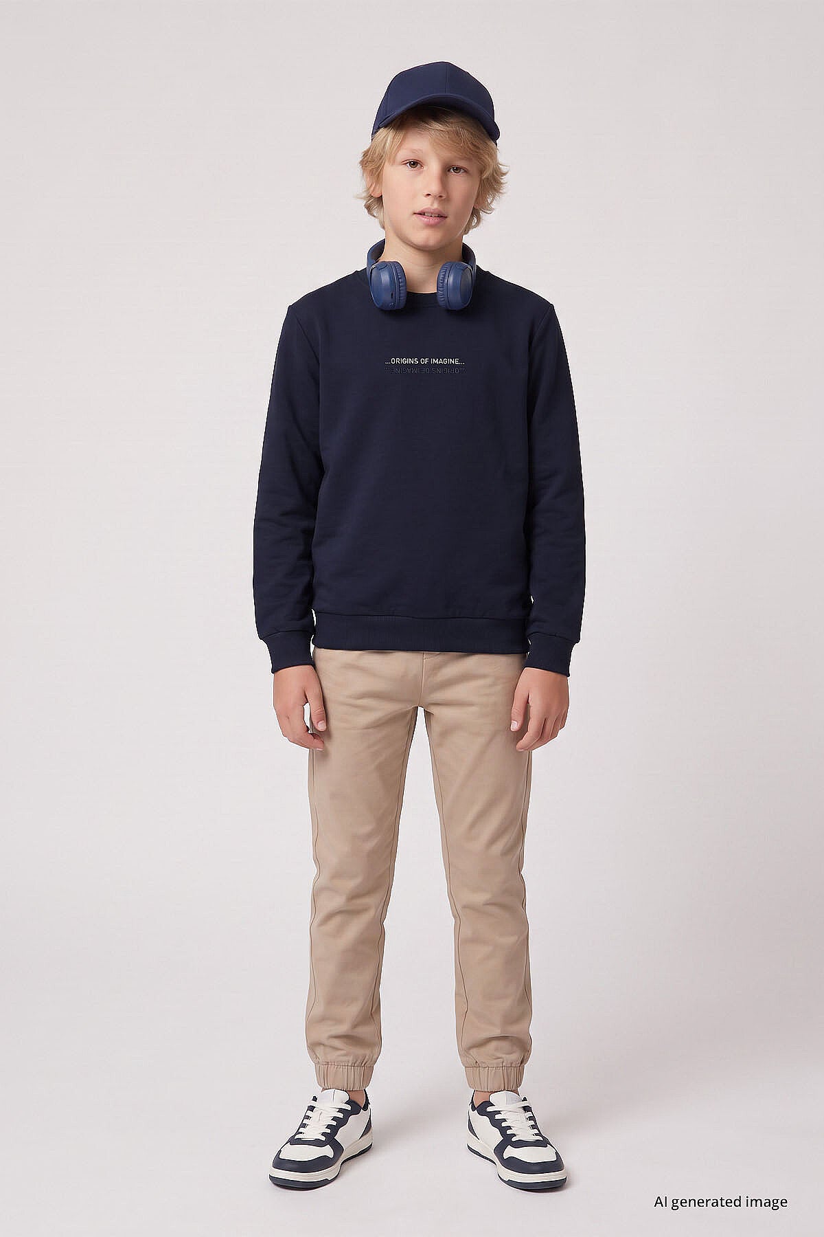 Lacivert Standart Fit Baskılı O Yaka Erkek Çocuk Sweatshirt - 11322