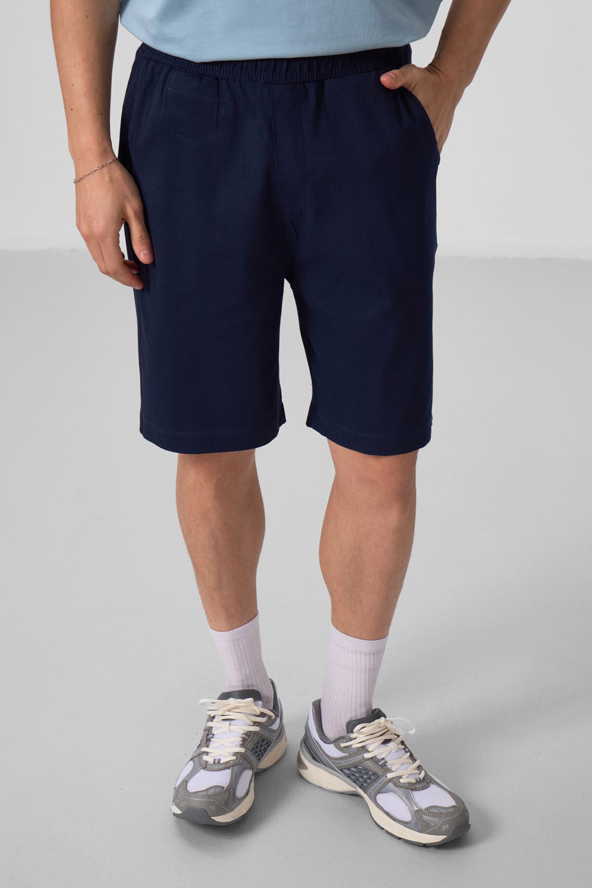 Lacivert Standart Fit Dokuma Hafif Esnek Chino Erkek Şort - 81290