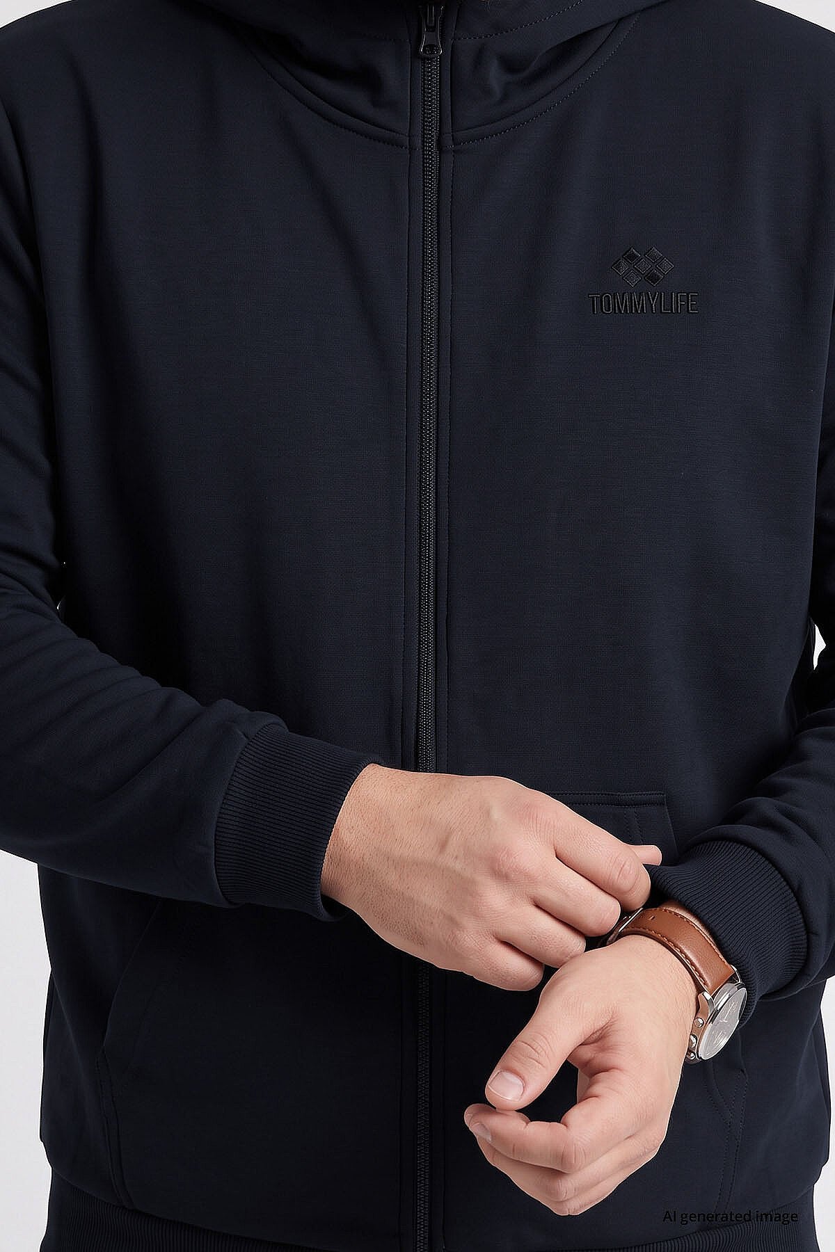 Lacivert Fermuarlı Büyük Beden Erkek Sweatshirt - 88124