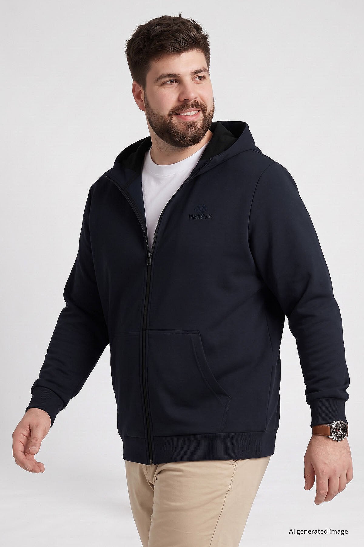 Lacivert Fermuarlı Büyük Beden Erkek Sweatshirt - 88124