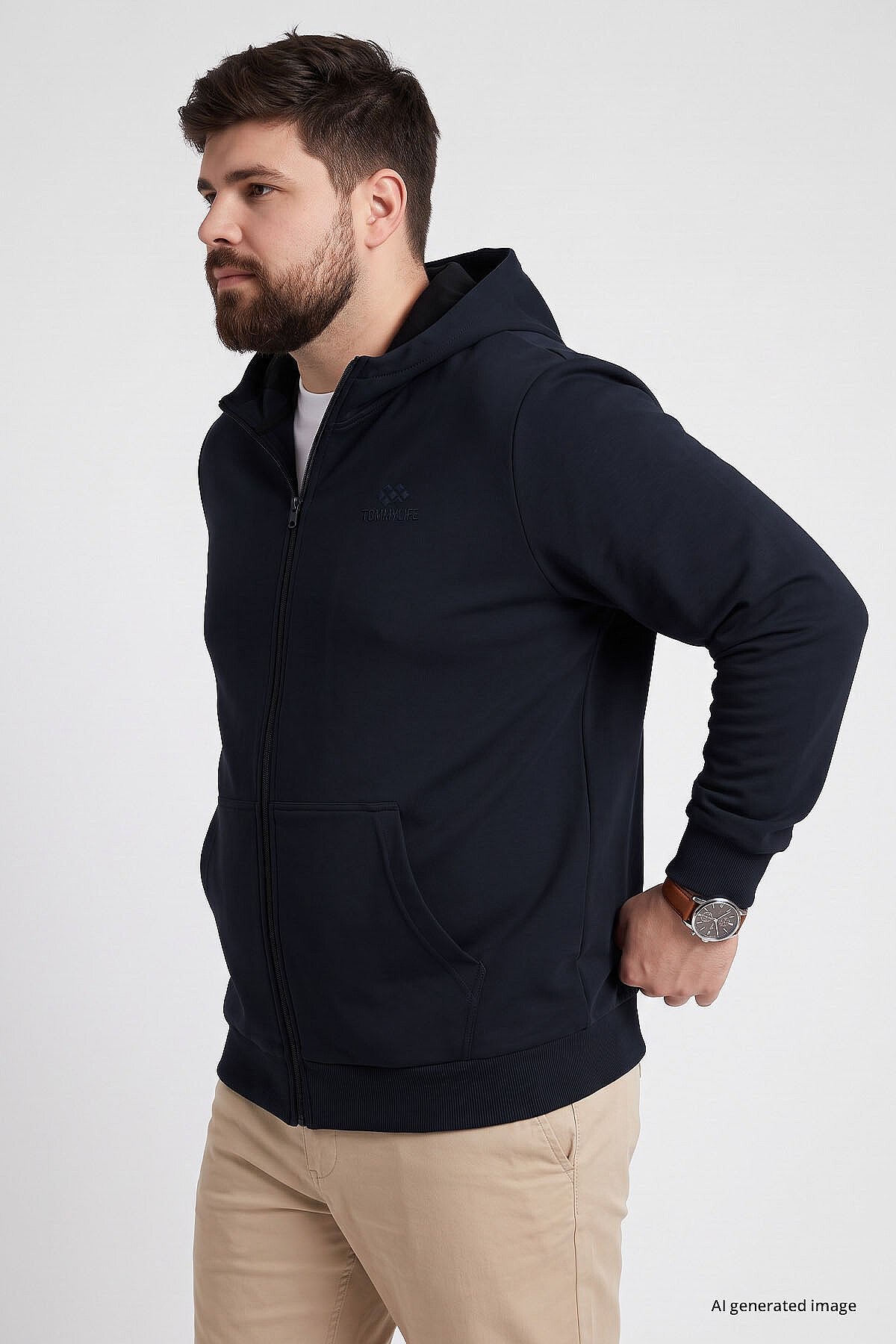 Lacivert Fermuarlı Büyük Beden Erkek Sweatshirt - 88124