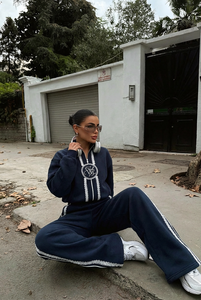 Lacivert Margo Dantel Detaylı Eşofman Takım ATE-3731