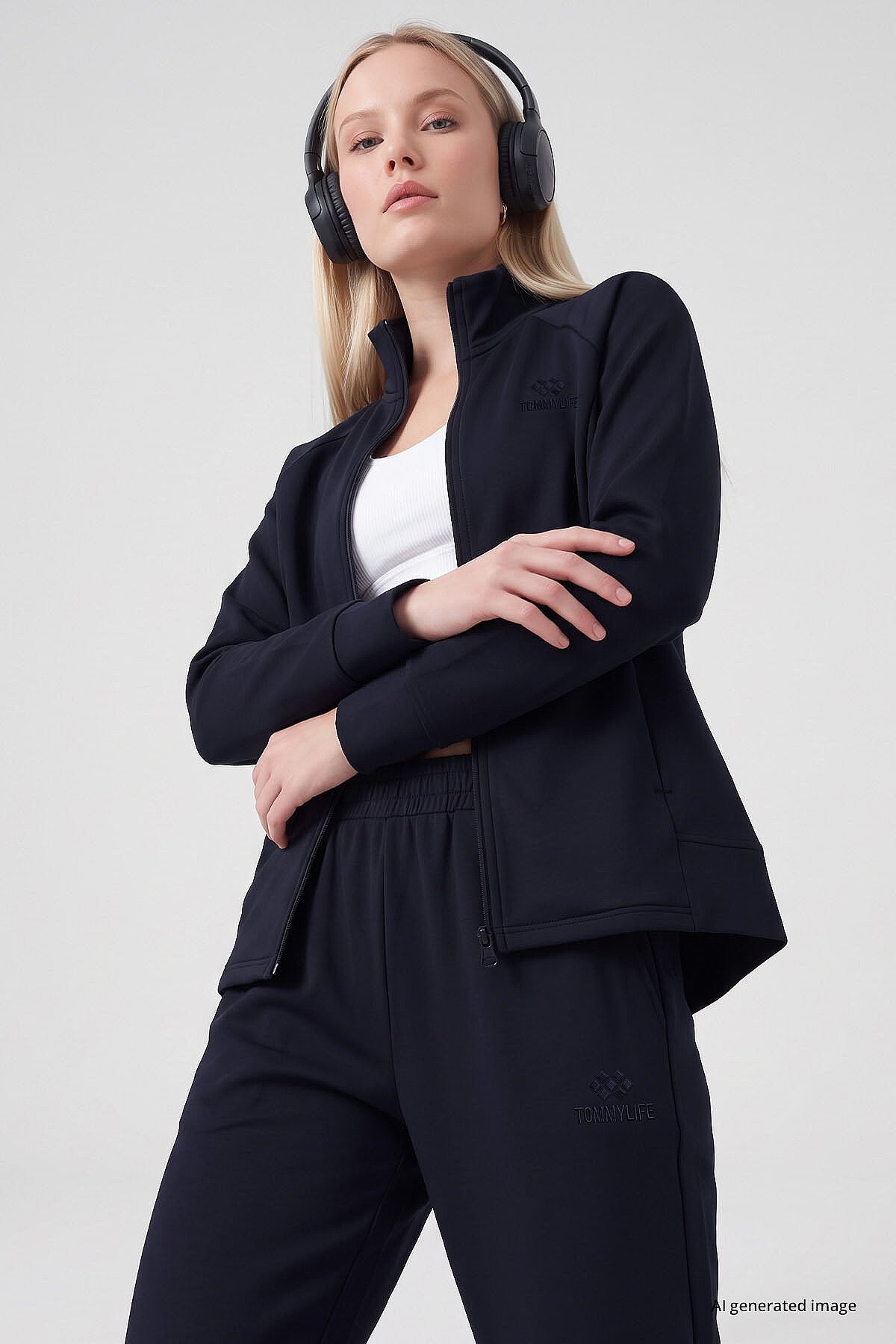 Lacivert Slim Fit Kadın Eşofman Takım - 95357