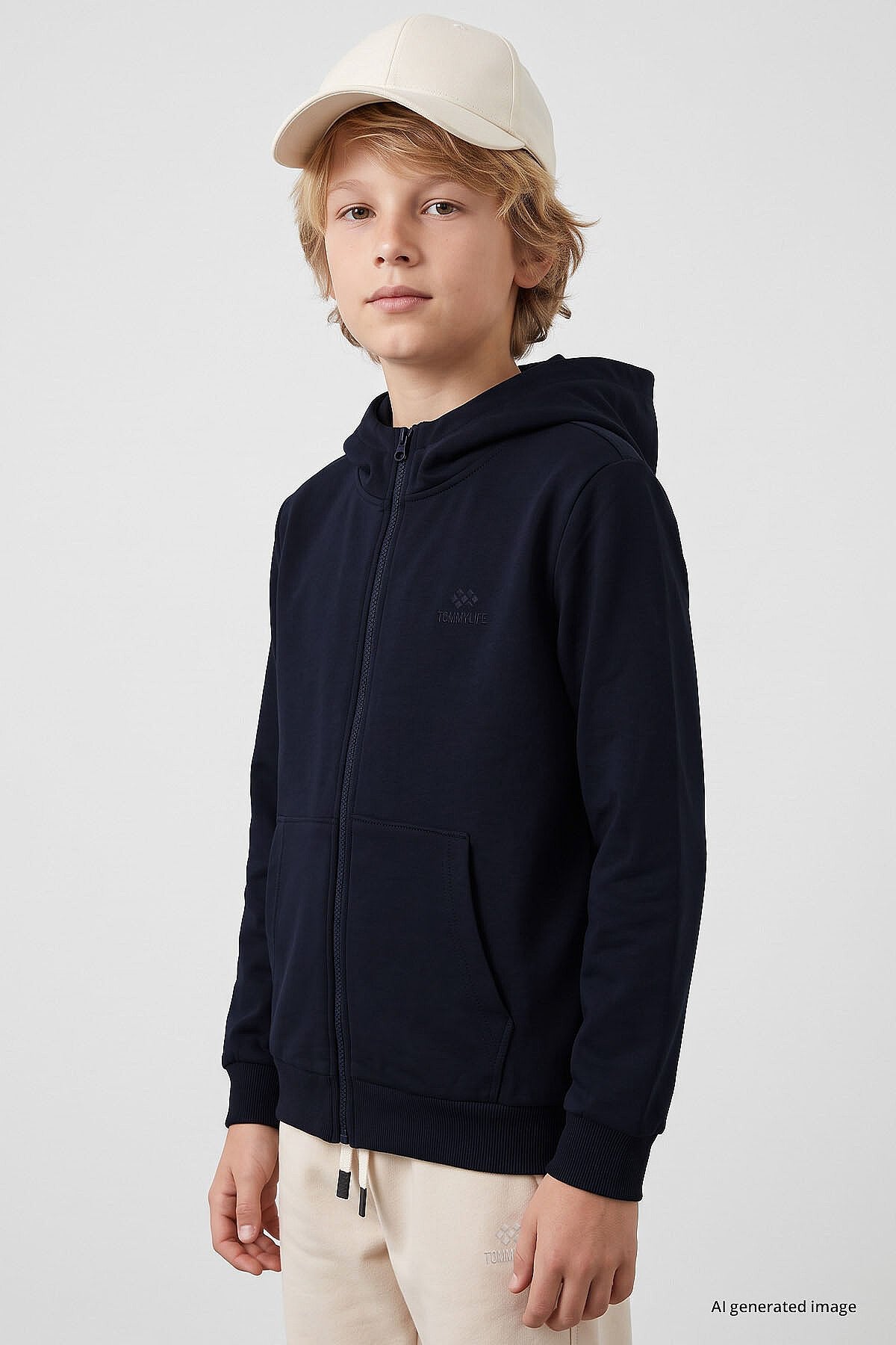 Lacivert Standart Kalıp Basic Erkek Çocuk Sweatshirt - 11336