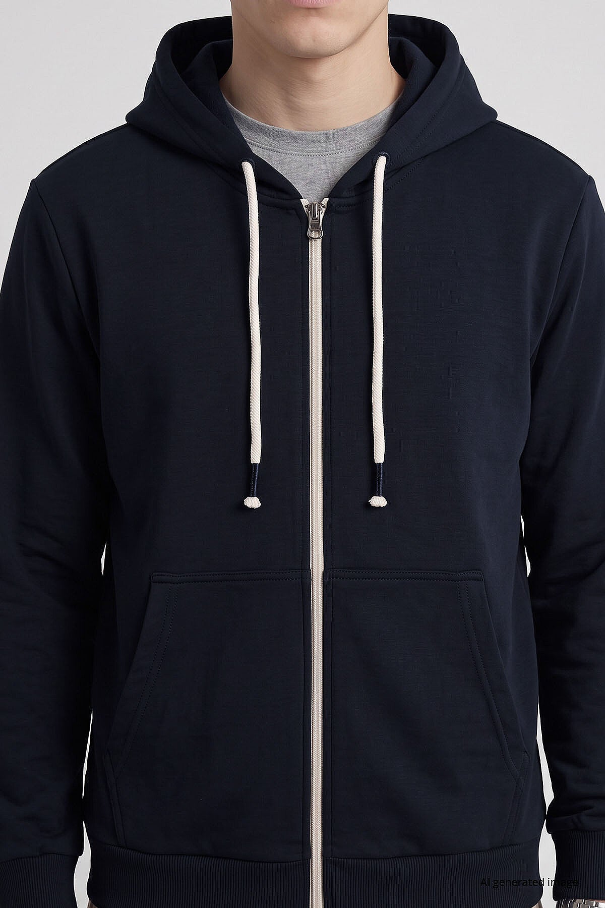 Lacivert Standart Kalıp Basic Fermuarlı Erkek Sweatshirt - 88514