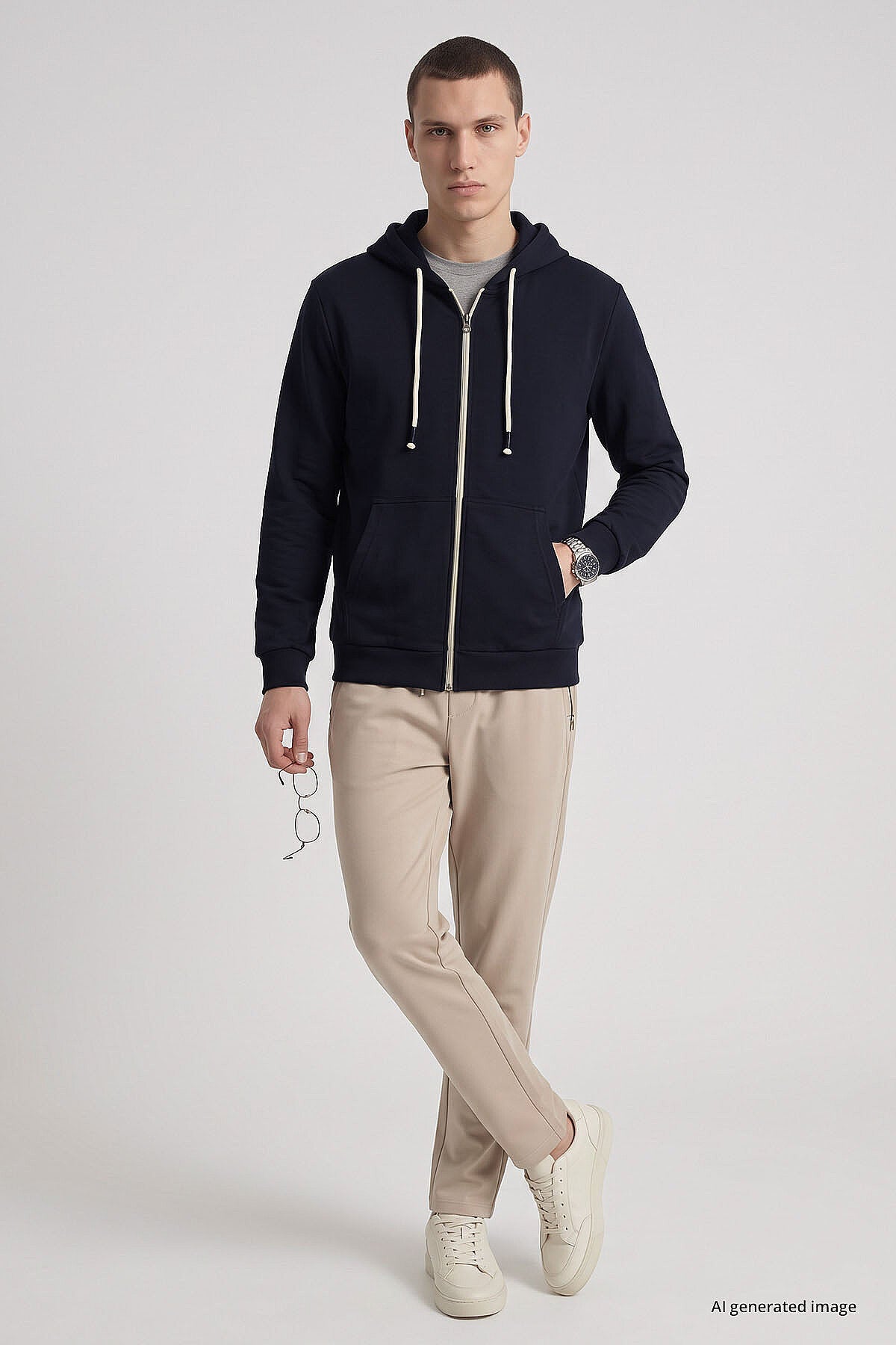 Lacivert Standart Kalıp Basic Fermuarlı Erkek Sweatshirt - 88514