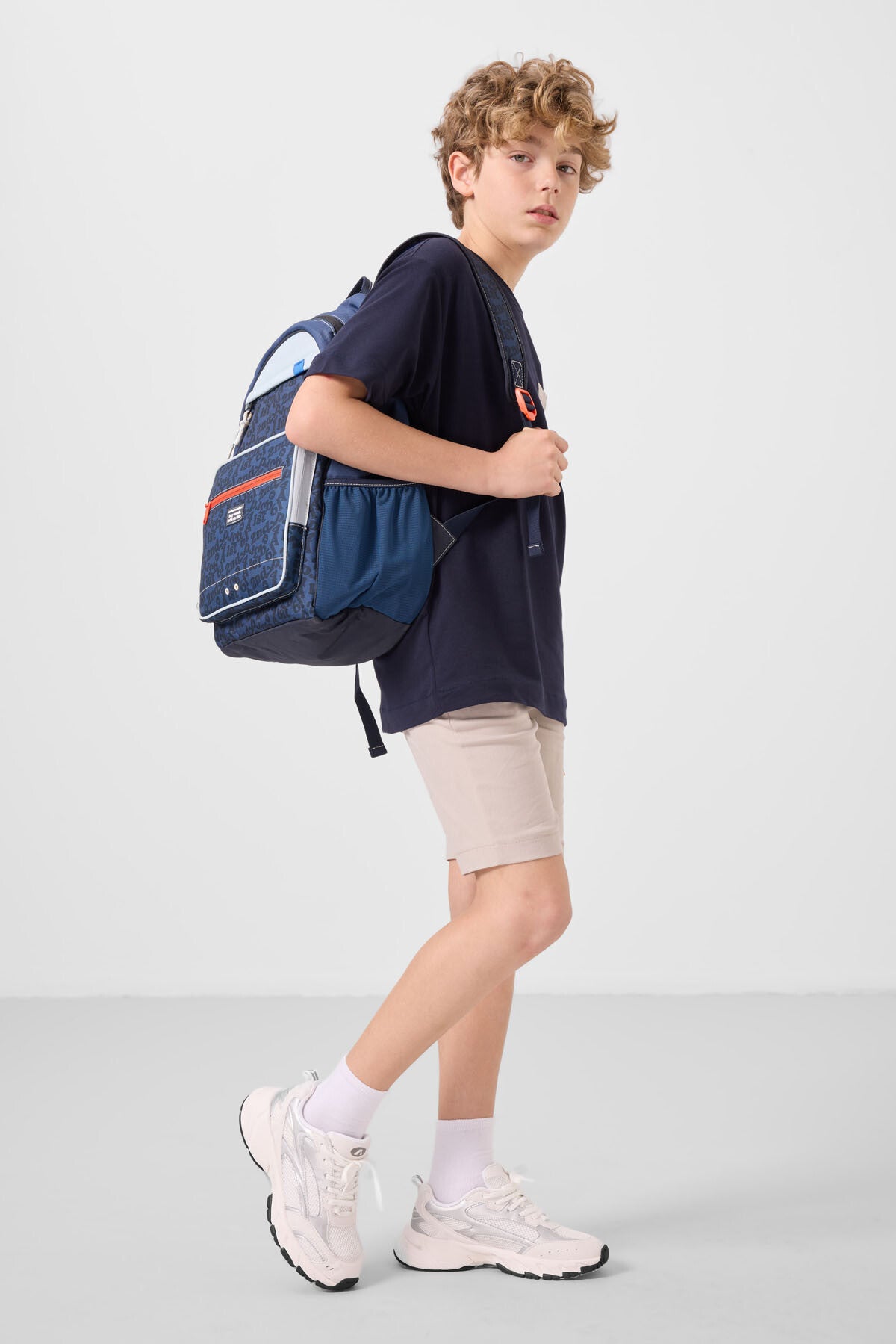Lacivert-Taş Pamuklu Oversize Fit Dokuma Hafif Esnek Chino Erkek Çocuk Şort Takım - 11278