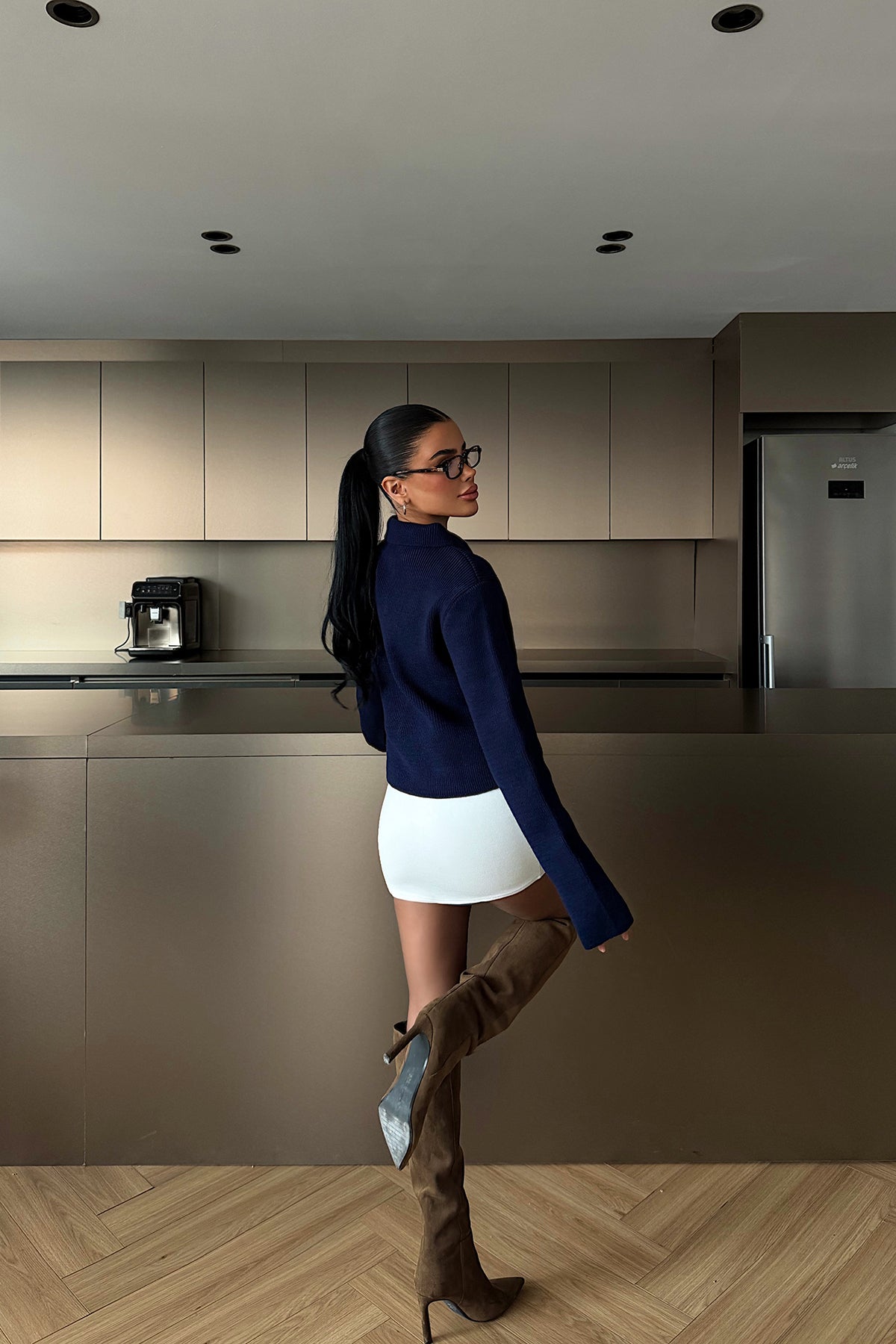 Lacivert Leche Düğmeli triko hırka ATE-4496