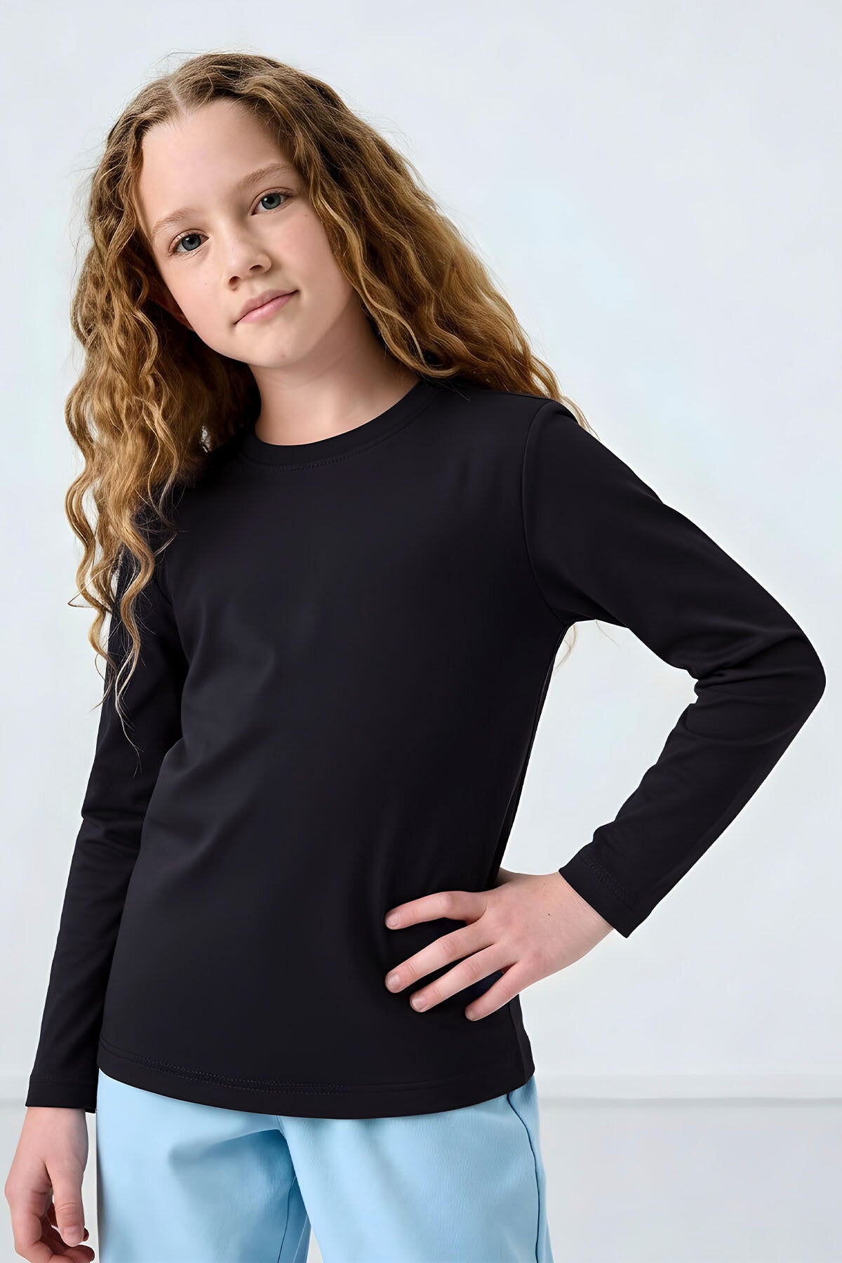 Lacivert O Yaka Standart Fit Basic Uzun Kollu Unisex Çocuk T-Shirt - 11329