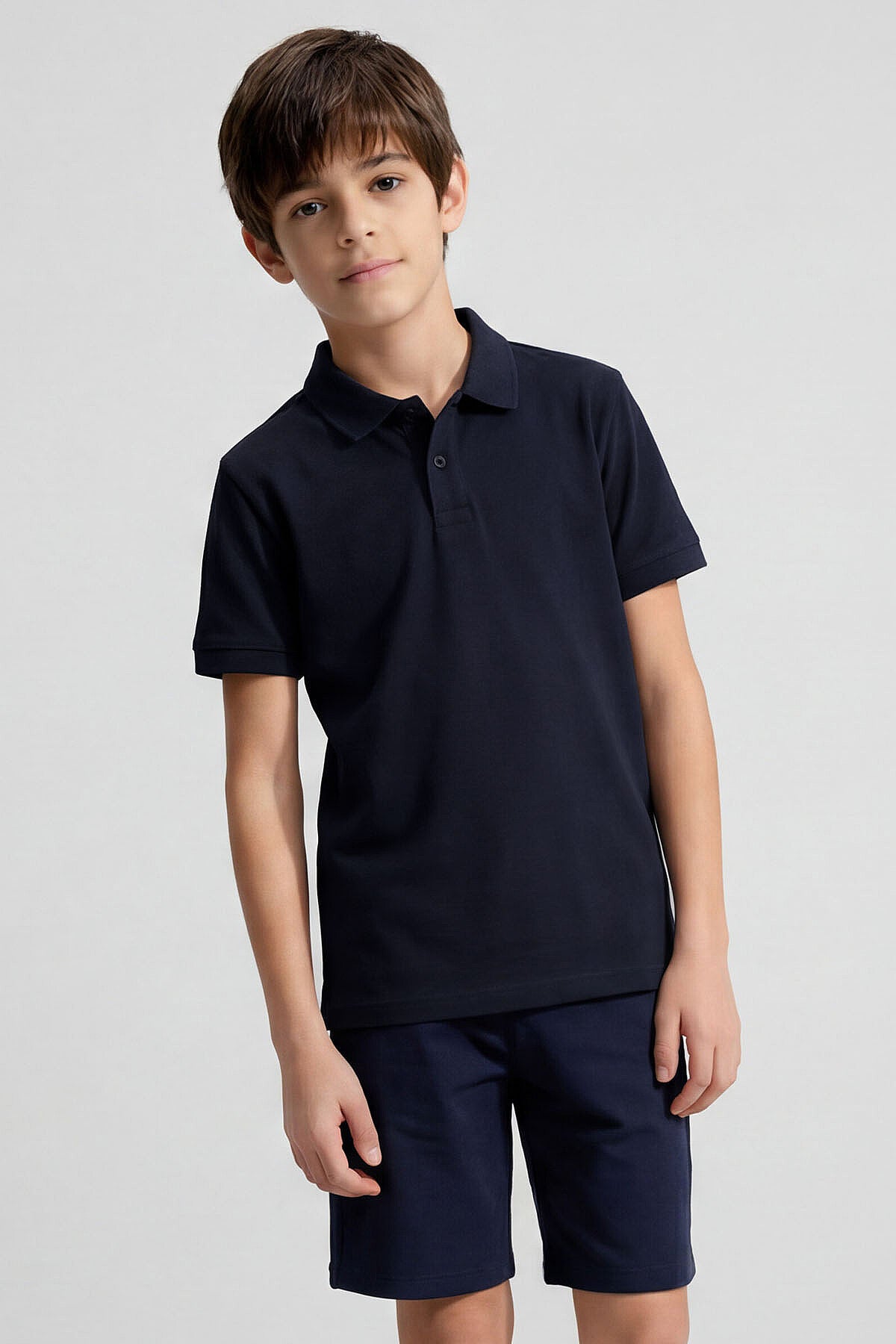 Lacivert Polo Yaka Standart Fit Basic Unisex Çocuk T-Shirt - 11330