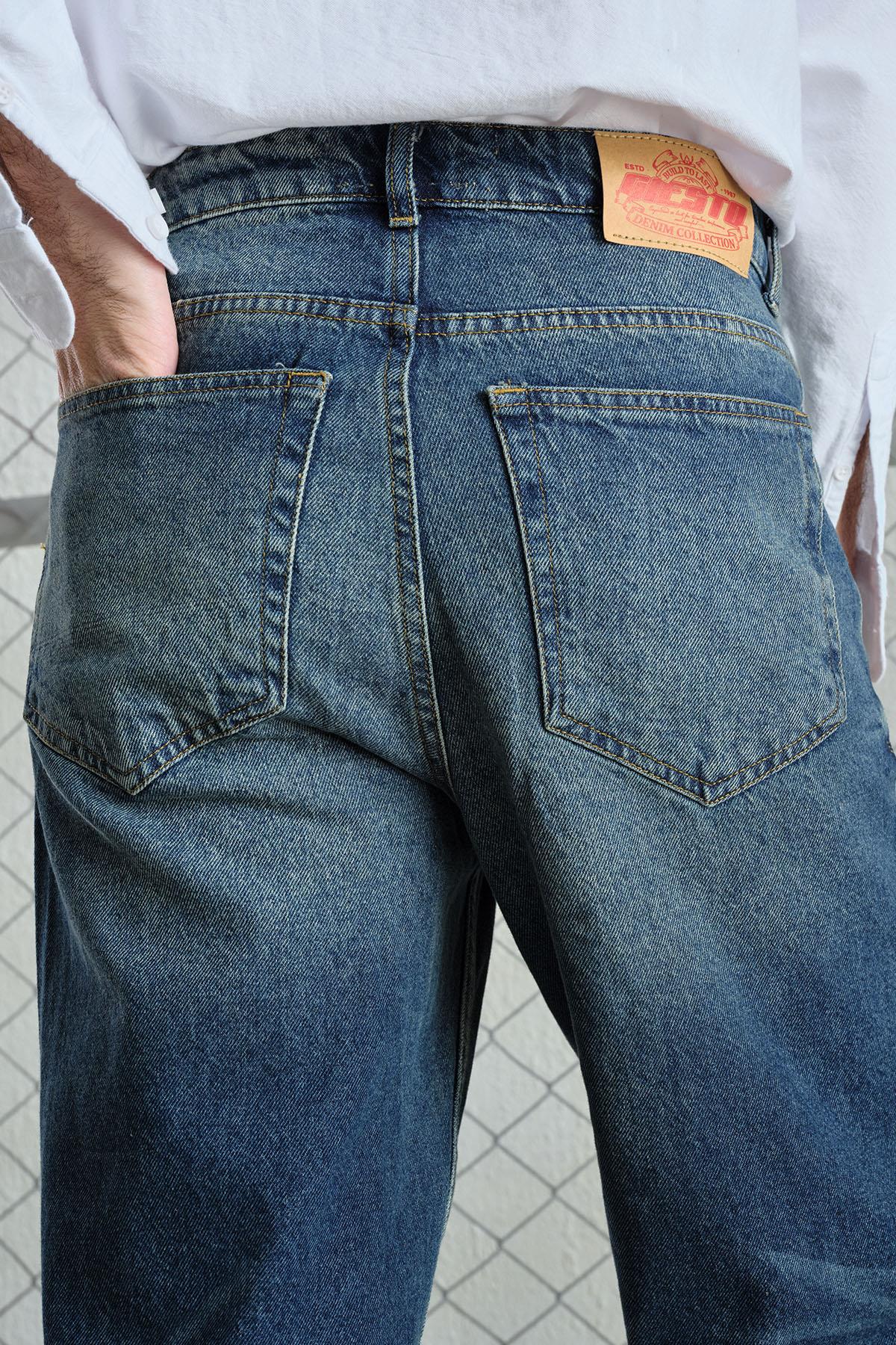 LAZER EFEKTLİ REGULAR FIT MAVİ JEAN