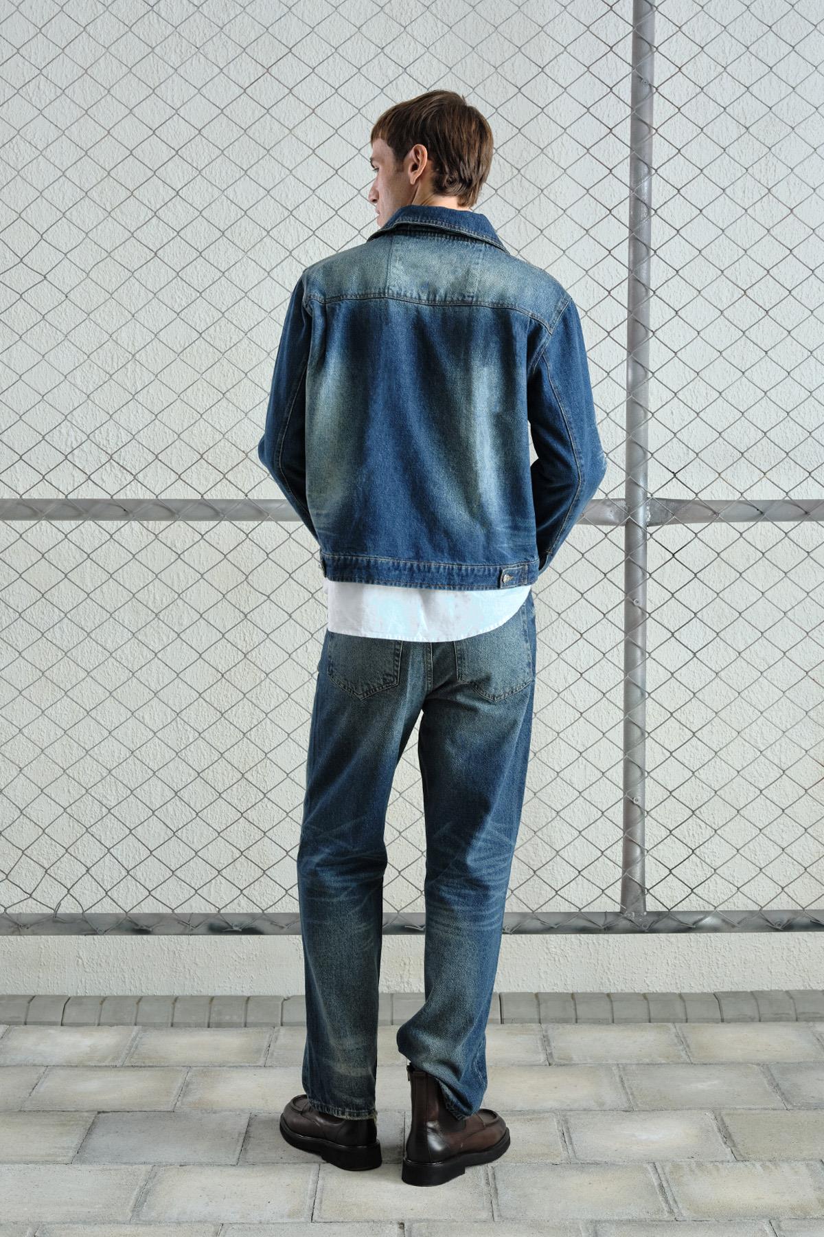 Lazer Efektli Yıkamalı Denim Ceket