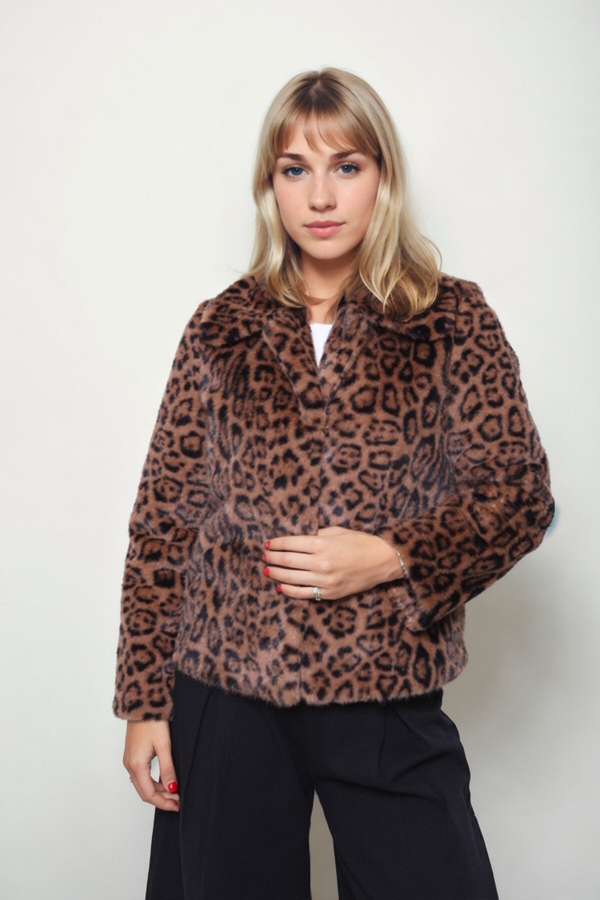 Leopar Desen Yumoş Çıtçıtlı Ceket