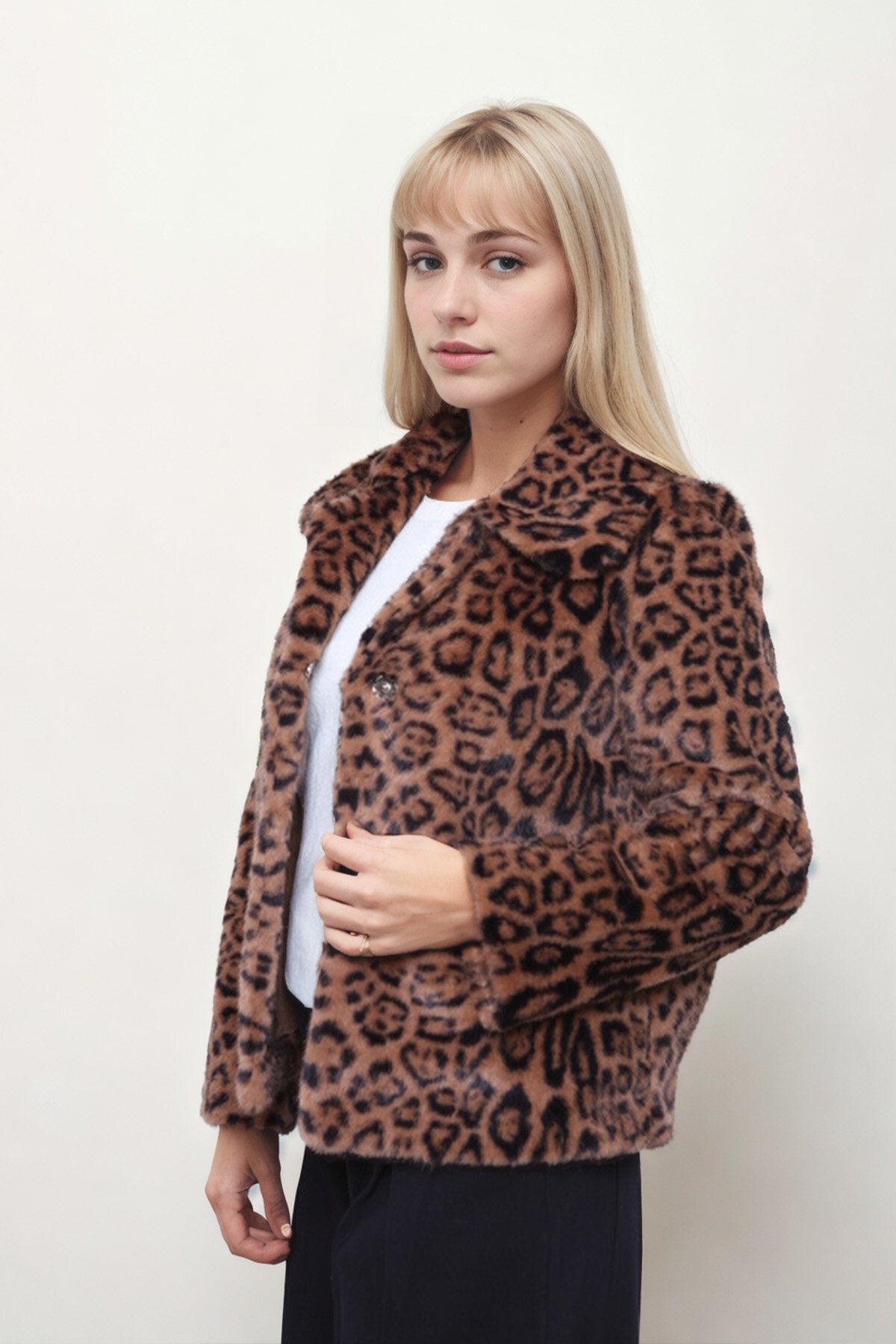 Leopar Desen Yumoş Çıtçıtlı Ceket