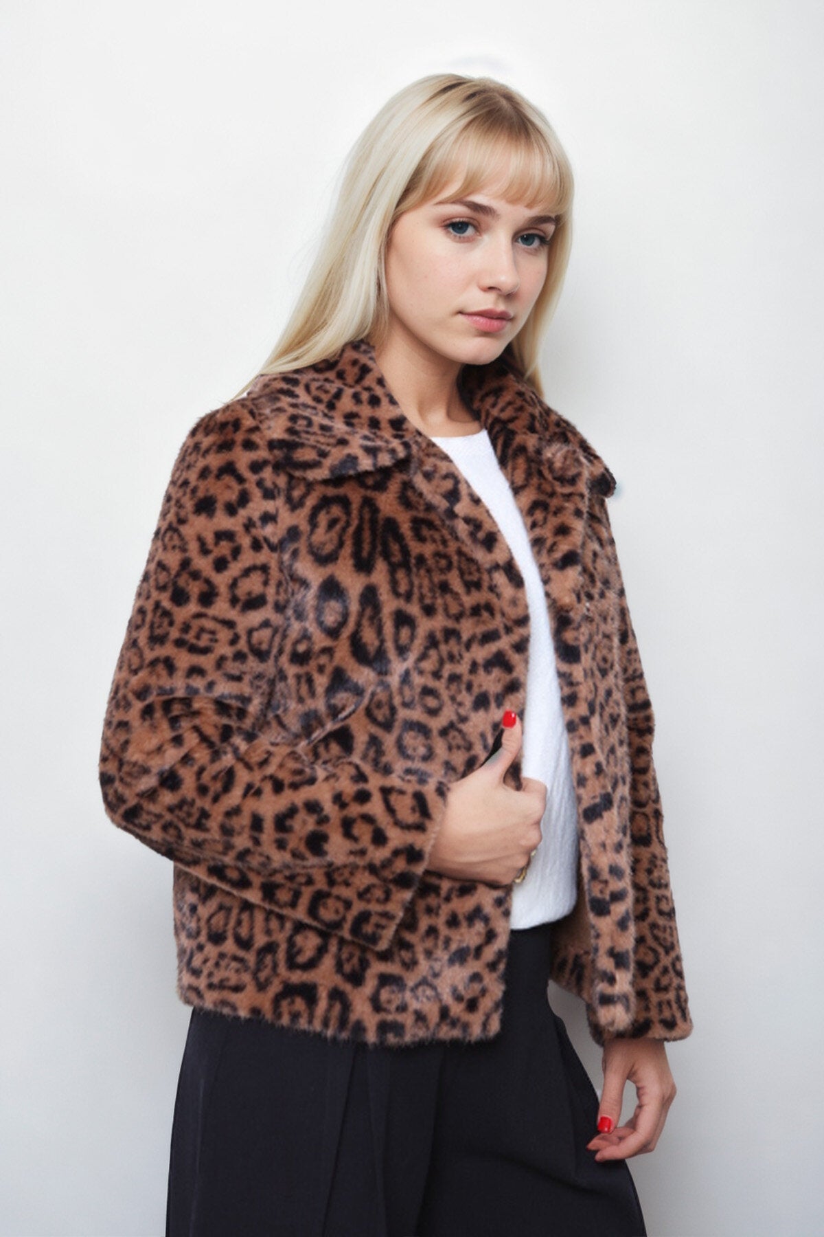 Leopar Desen Yumoş Çıtçıtlı Ceket
