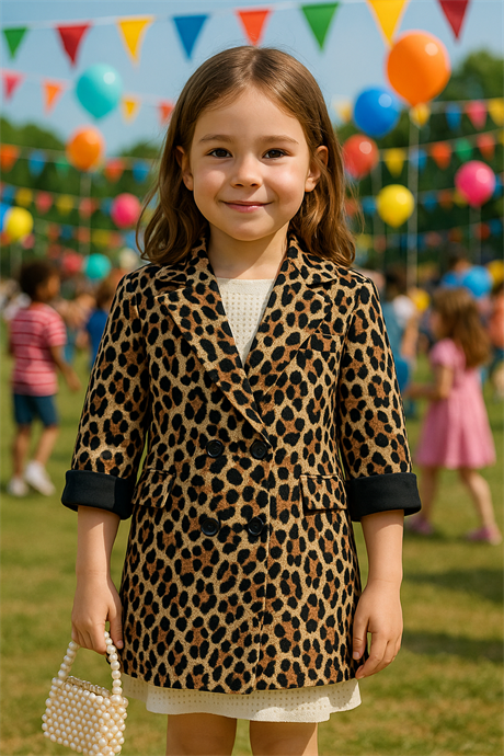 Leopar Desenli Blazer Ceket KAHVERENGİ 10 Yaş