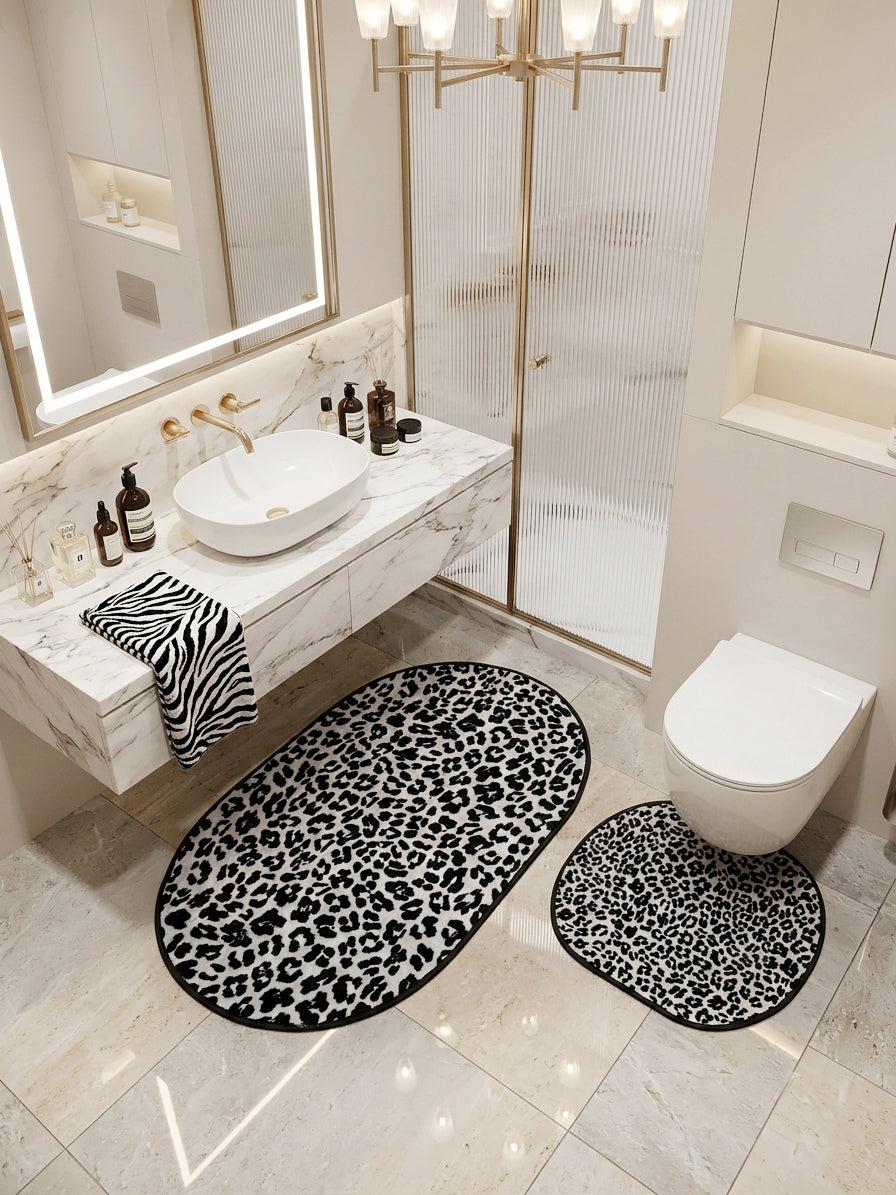 Leopar Desenli Lateks Taban 2'li Banyo Paspası (70x110-70x50)