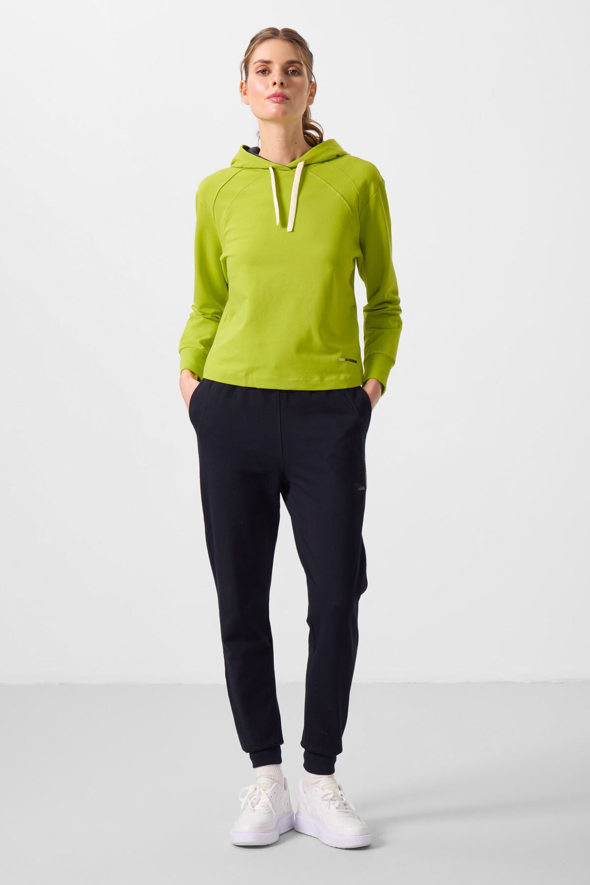 Lime Yeşil-Lacivert Kapüşonlu Oversize Kadın Eşofman Takım - 95336