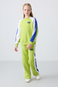 Lime Green O-Neck Wide Leg Standard Fit Printed Girls' Tracksuit - 75165