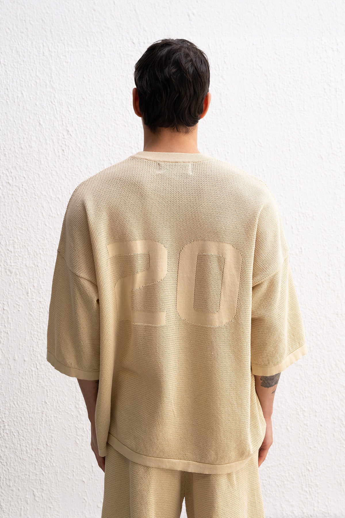LOGO DETAYLI TRİKO BEJ T-SHIRT - BEJ S