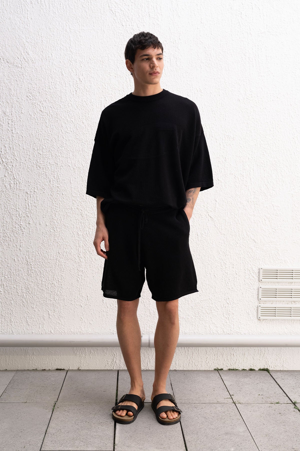 LOGO DETAYLI TRİKO SİYAH T-SHIRT - SİYAH L