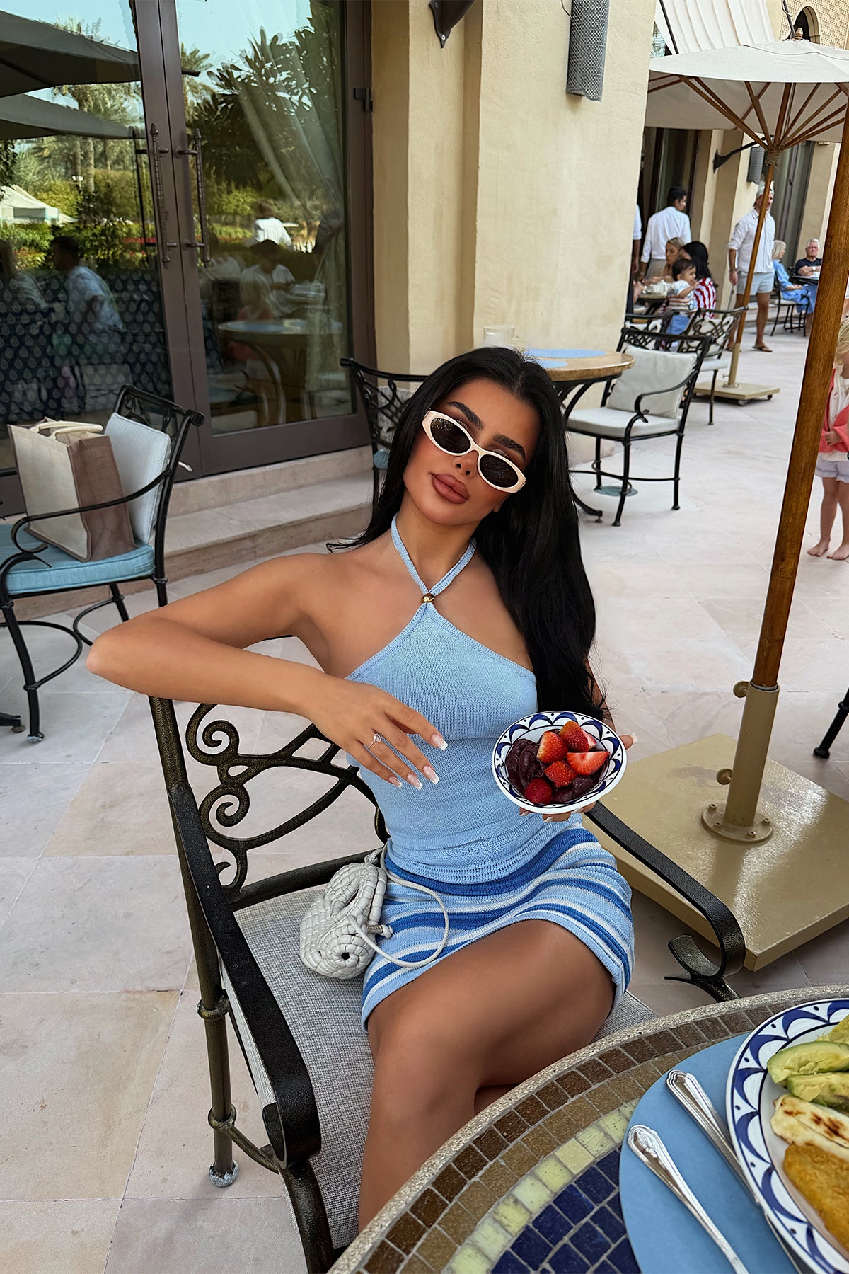 Mavi Çizgili Mini Etek Takım ATE-4944