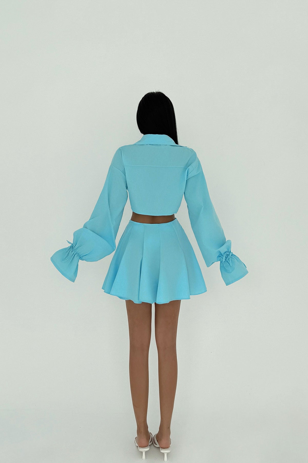 Mavi Jila Mini Etek Üst Gömlek Takım ATE-1536