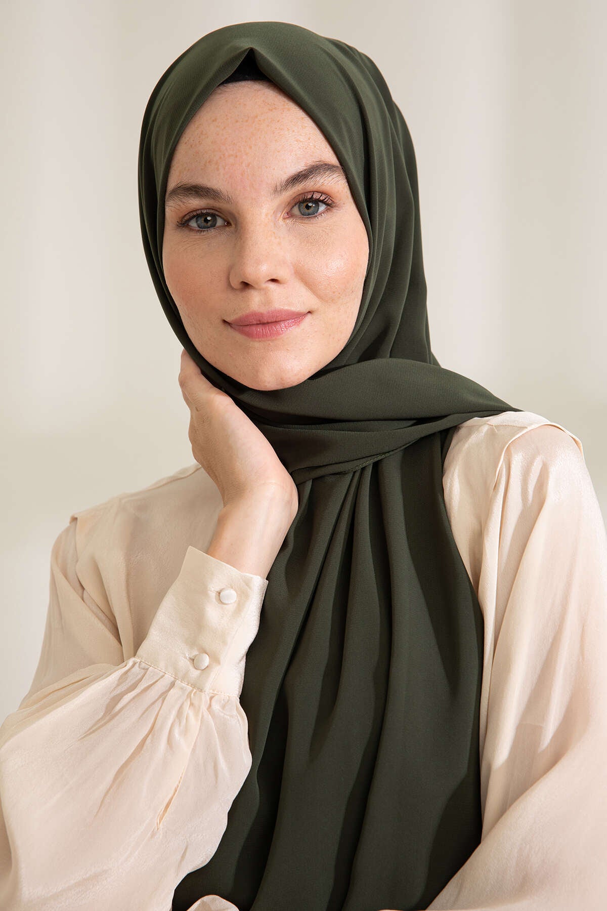 Medine İpeği Şal - Koyu Haki