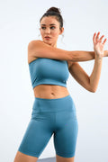 Mint Green High Waist Shaping Slim Fit Crop Biker Women's Leggings Set - 95302