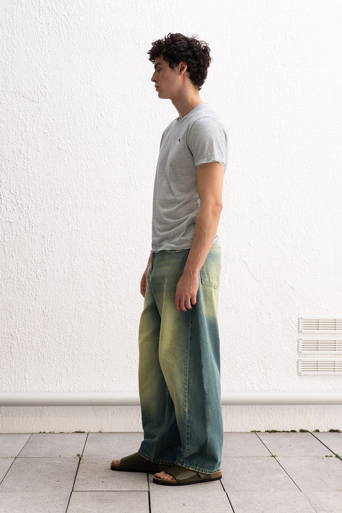 NAKIŞ DETAYLI ÇİZGİLİ YEŞİL T-SHIRT - YEŞİL M