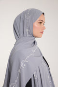 Embroidered Shawl - Crescent Weave - Gray - White