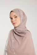Embroidered Shawl - Crescent Weave - Mink - White