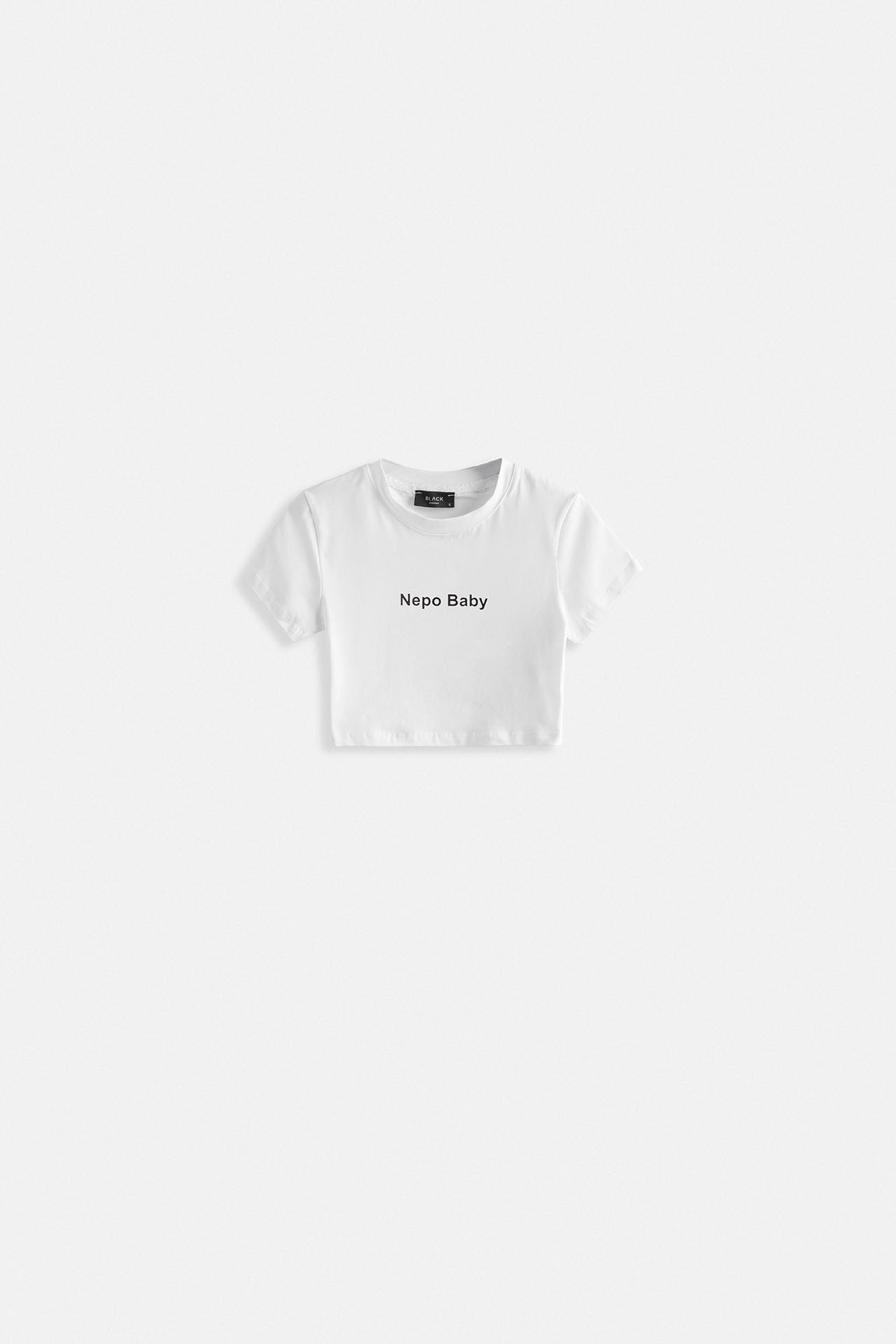 Nepo Baskılı Crop Beyaz T-Shirt