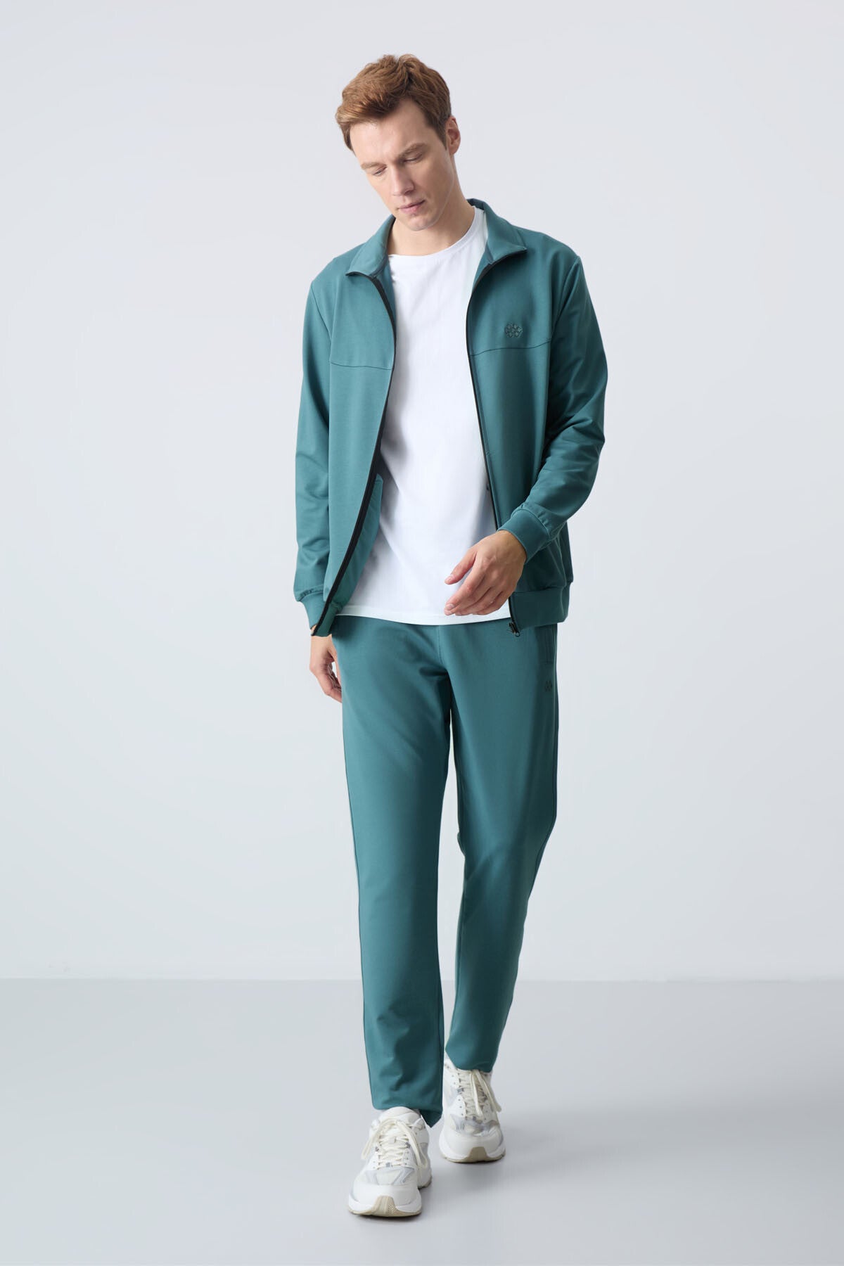 Orman Yeşili Pamuklu Kalın Yumuşak Dokulu Comfort  Fit Basic Erkek Eşofman Takım - 85260