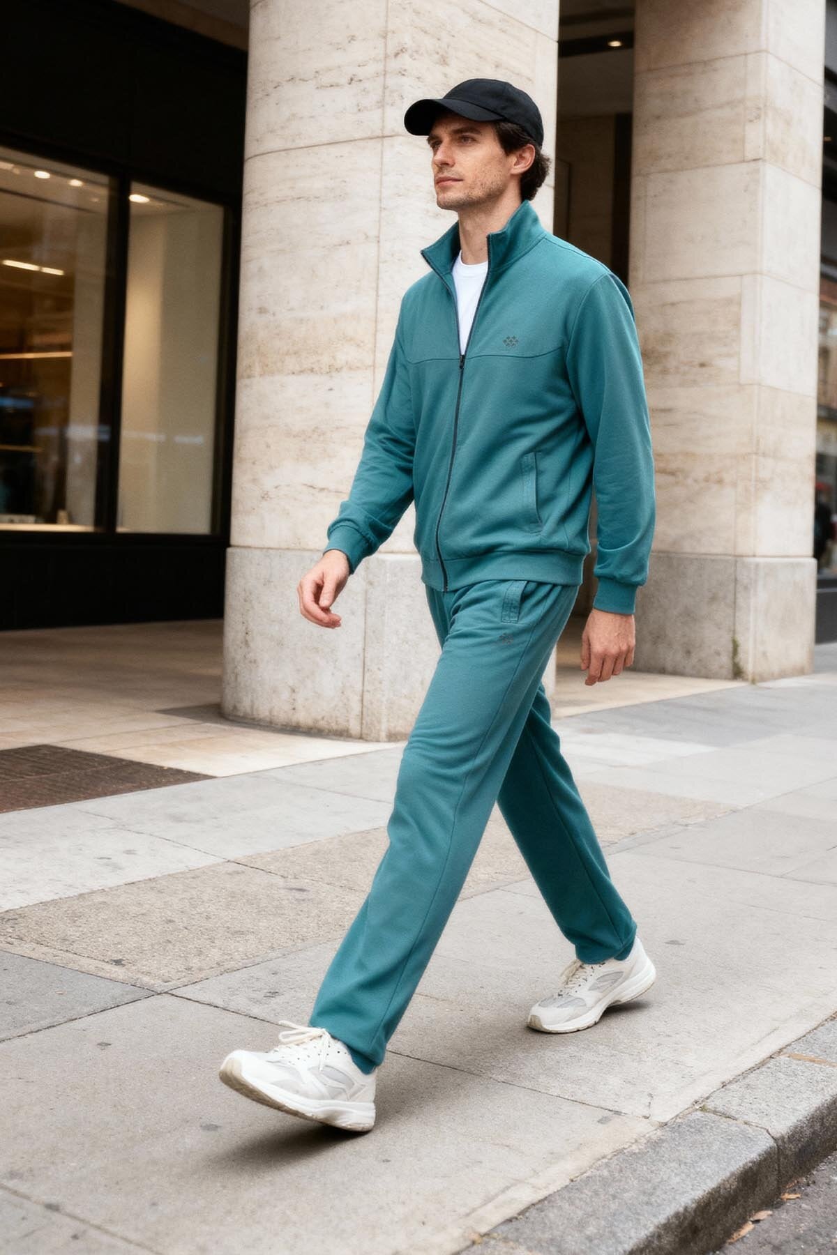 Orman Yeşili Pamuklu Kalın Yumuşak Dokulu Comfort  Fit Basic Erkek Eşofman Takım - 85260