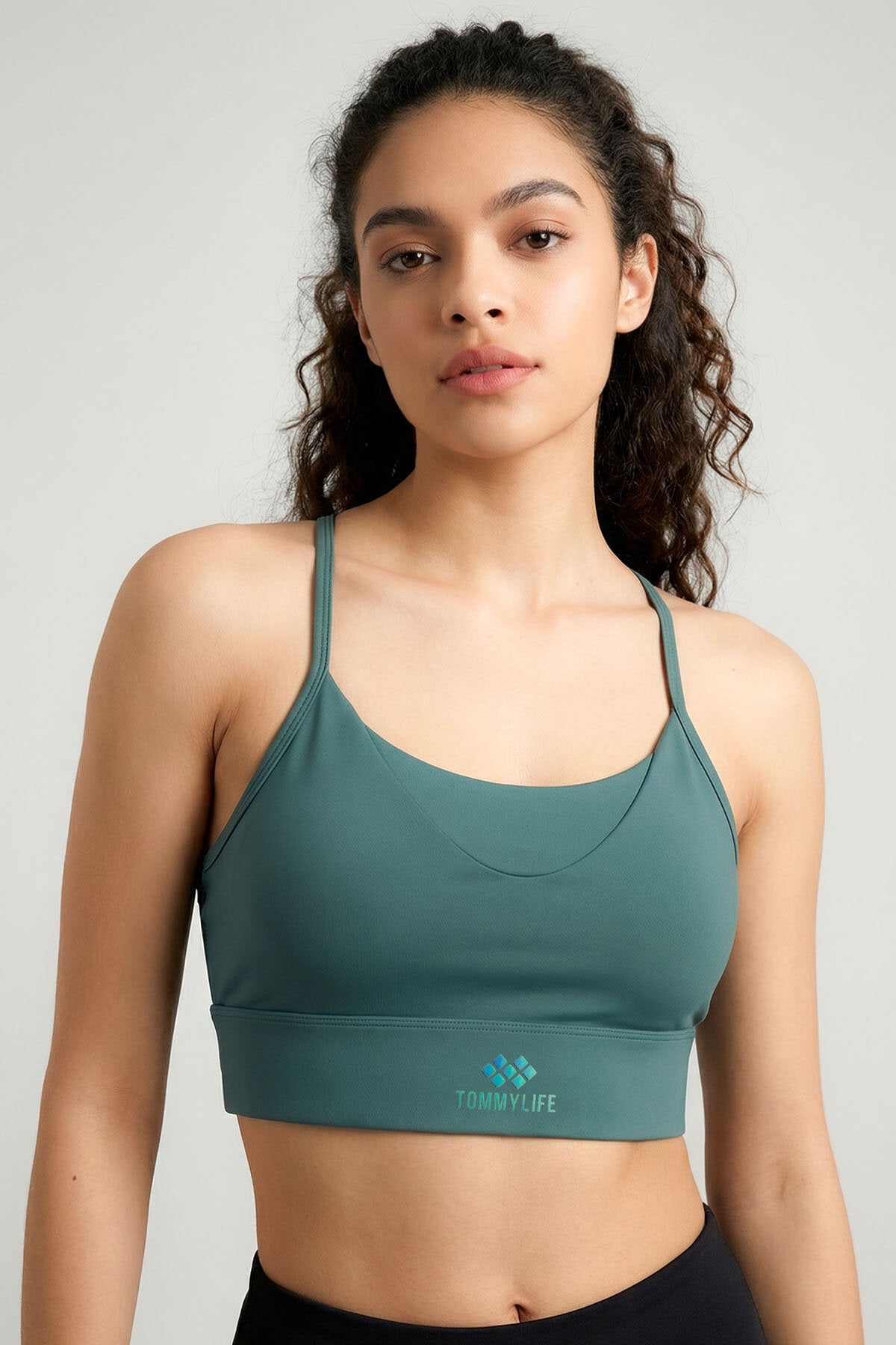 Orman Yeşili Standart Fit Baskılı Sırt Detaylı Kadın Spor Büstiyer - 97300