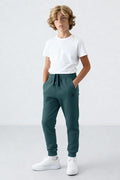 Forest Green Standard Fit Cuffed Thin Boys' Sweatpants - 11062