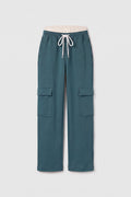 Forest Green Double Belt Cargo Pocket Palazzo Girls' Sweatpants - 75198