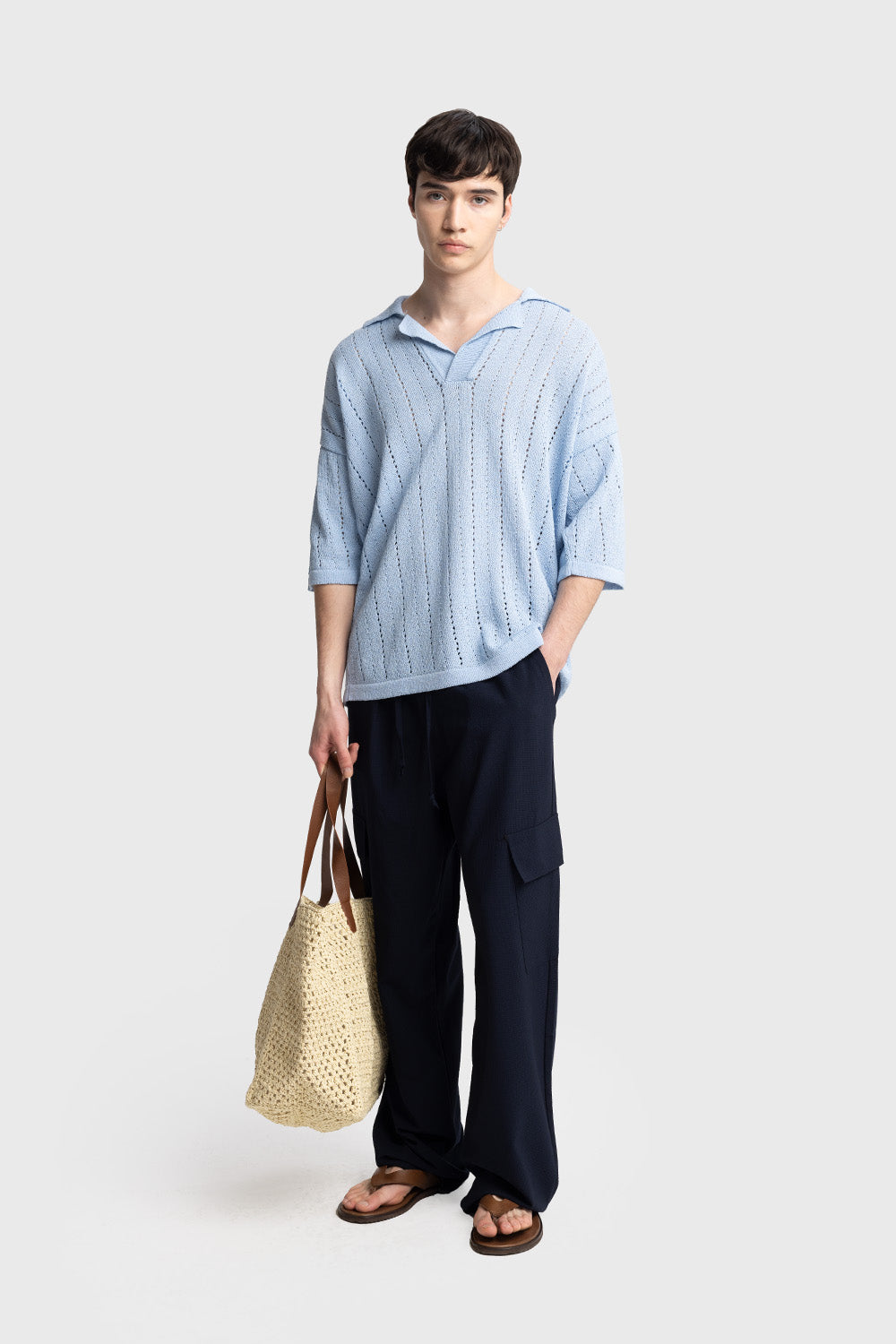 ÖRME TRIKO T-SHIRT - MAVİ S