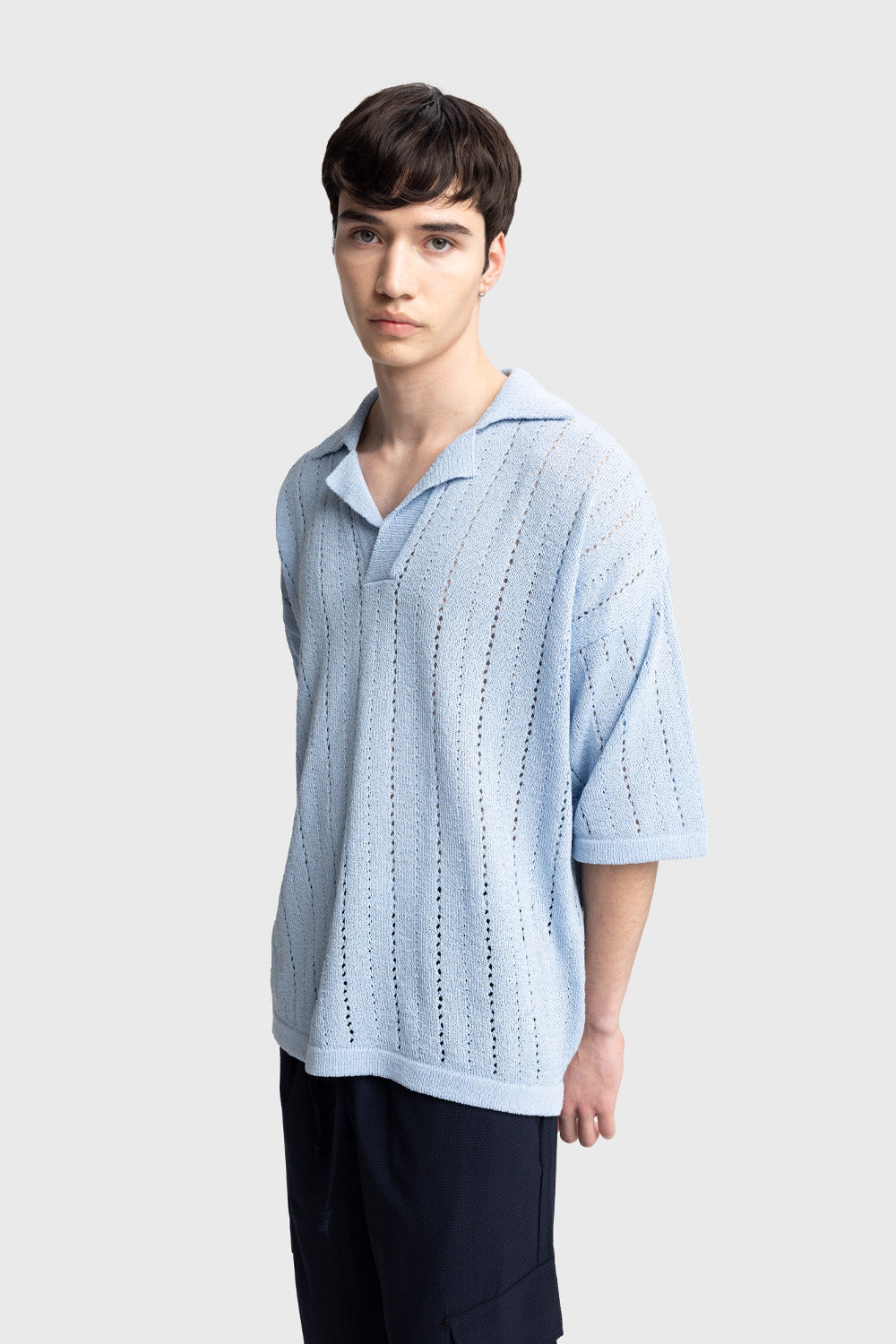 ÖRME TRIKO T-SHIRT - MAVİ S