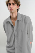 OVERSIZE DÖKÜMLÜ KADİFE GRİ GÖMLEK