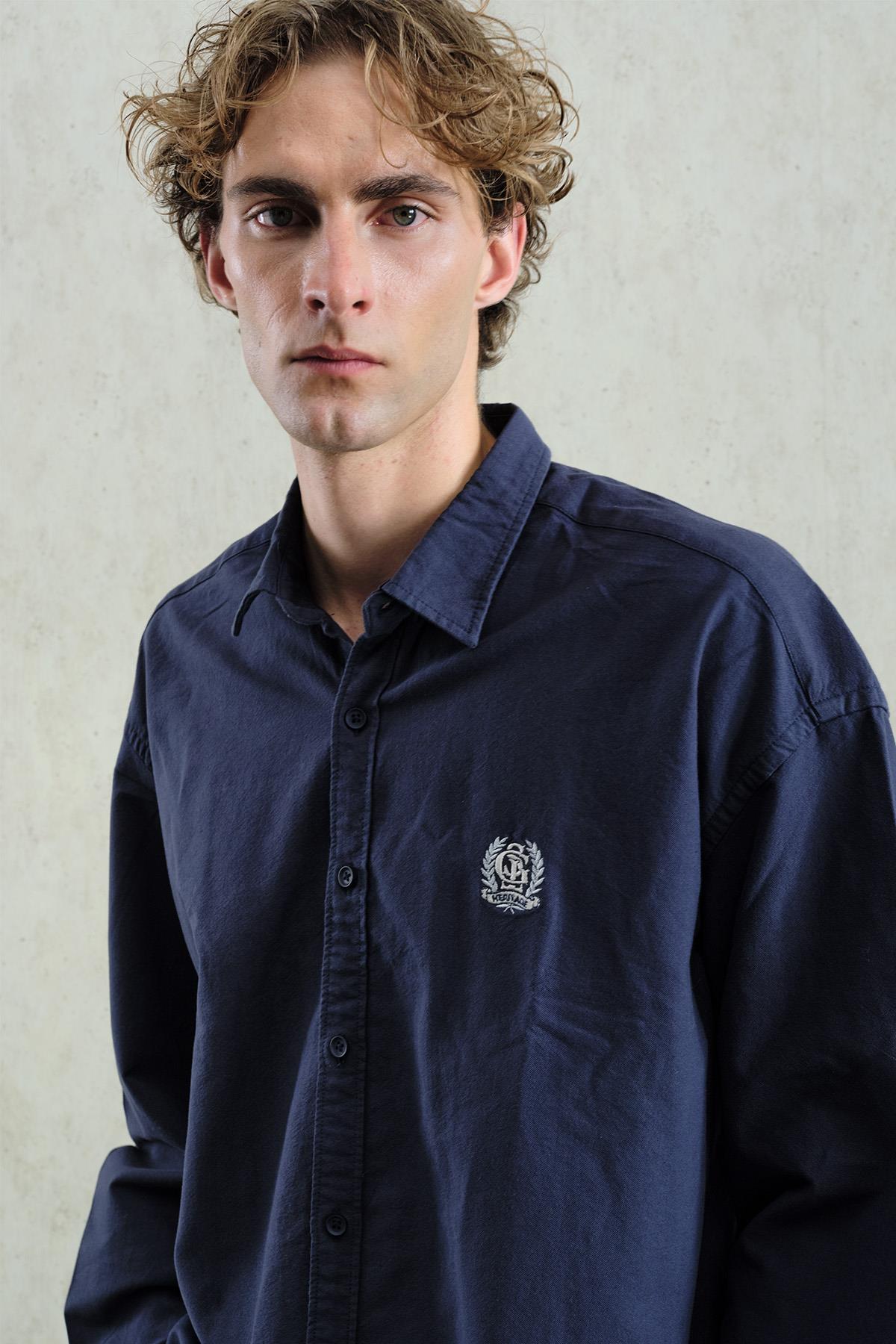 OXFORD NAKIŞLI LACİVERT GÖMLEK