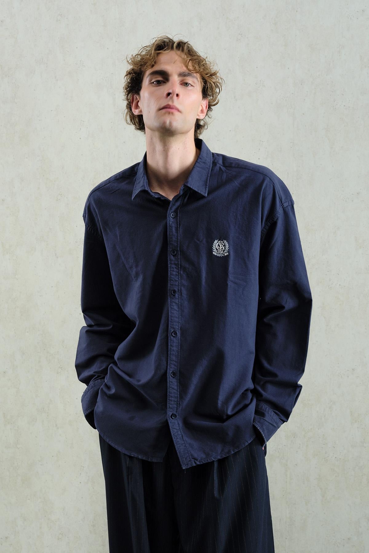 OXFORD NAKIŞLI LACİVERT GÖMLEK