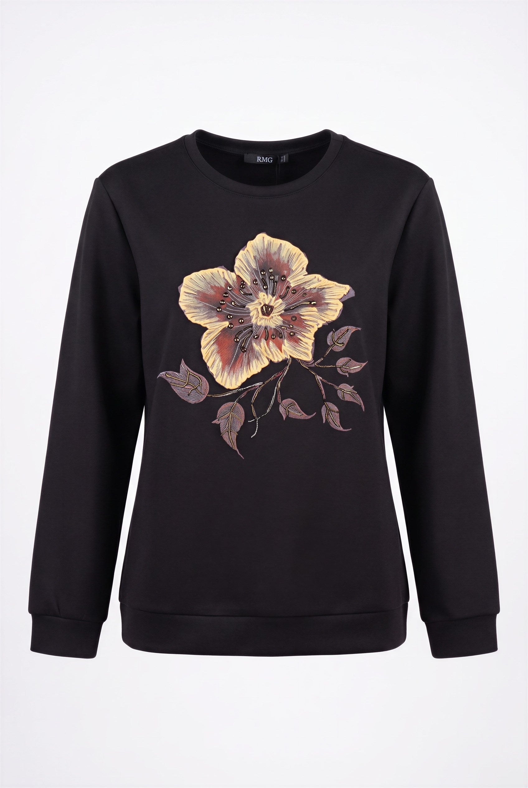 Özel Baskı Detaylı Büyük Beden Örme Modal Sweatshirt Siyah